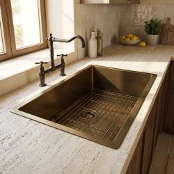 Pure.Sink Luxion PVD Antiek Bronzen spoelbak 50x40 cm onderbouw, vlakinbouw en opbouw met bodemrek PLX5040-64